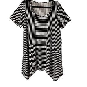 Woman Within striped black & white scoop neck asymmetrical tunic M 14/16